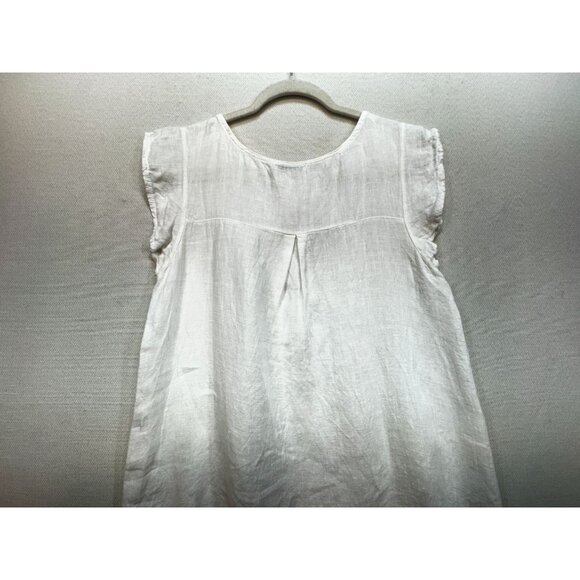 Terzo Millennio Womens Linen Blouse Top Size S White Crochet Hem Ruffle Boho - Picture 14 of 14